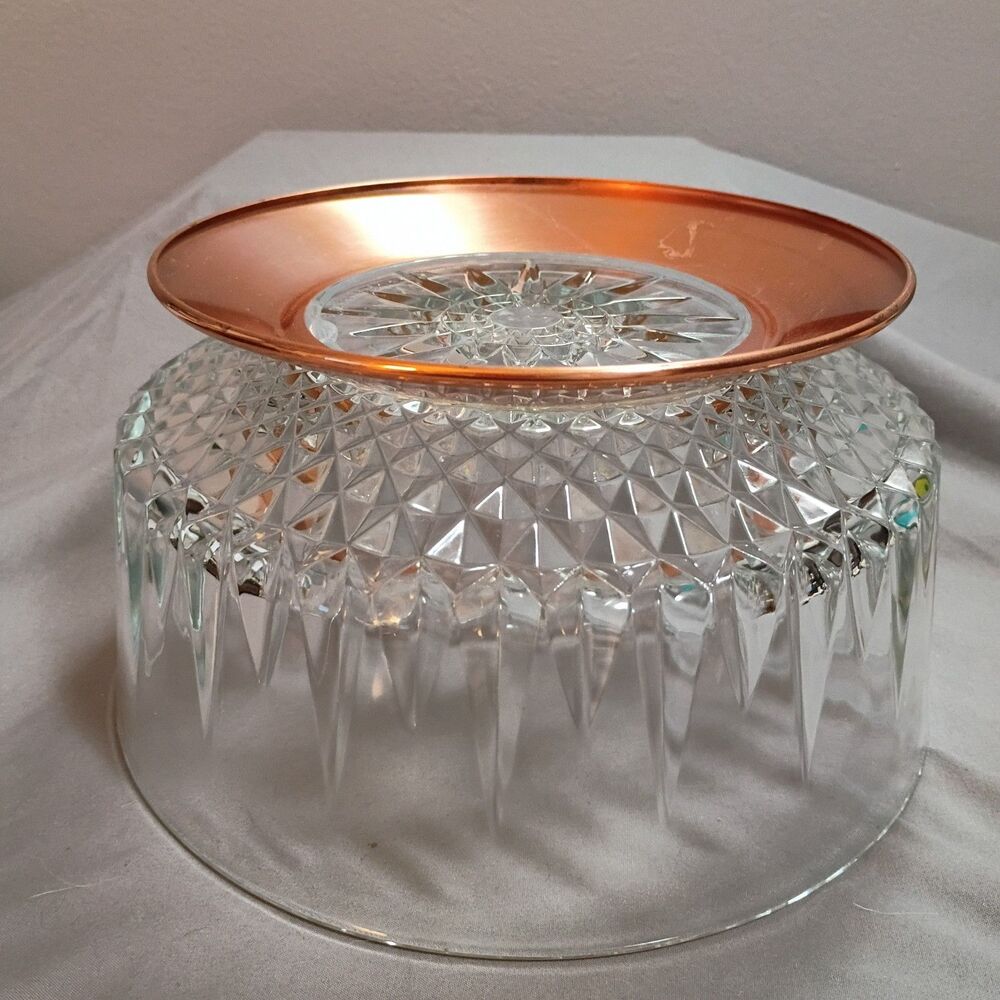 Arcoroc Copper Base Glass Bowl 9" Starburst Heavy Serving Mid-Century Modern MCM